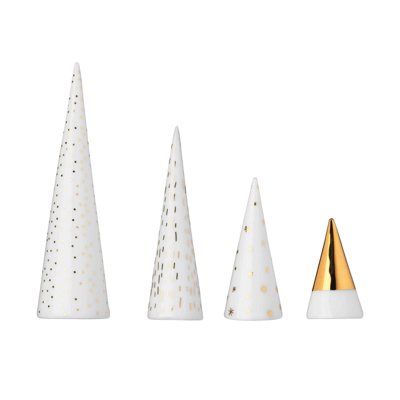 Little Winter Forest Tree Cone Decorations | Set of 4 | White/Gold