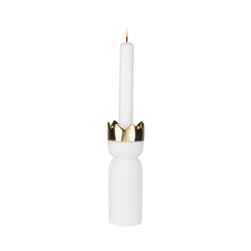 Melchior Candlestick Holder | White/Gold | 16.5cm