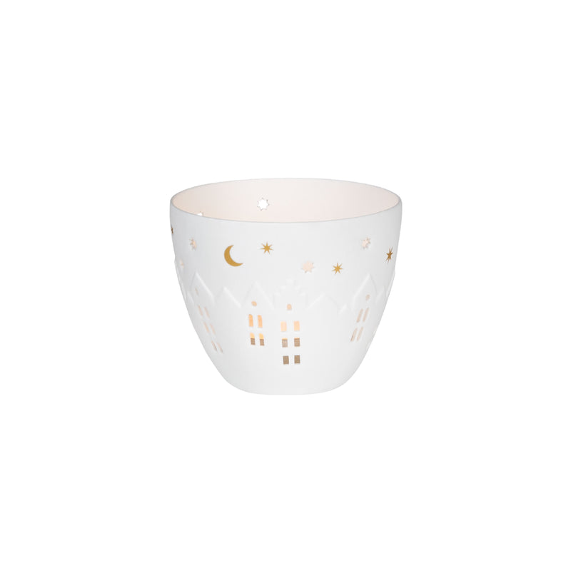 Mini Poetry House Tealight Holder | White/Gold | 6.6cm