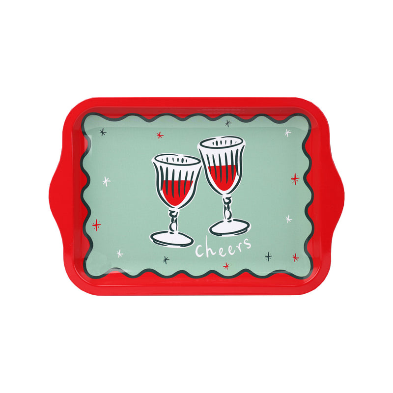 Bon Noel 'Cheers' Scalloped Serving Tray | Red & Green | 24cm