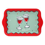 Bon Noel 'Cheers' Scalloped Serving Tray | Red & Green | 24cm