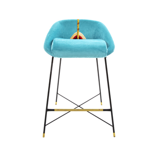Drill Padded High Bar Stool | Seletti Wears Toiletpaper | Blue
