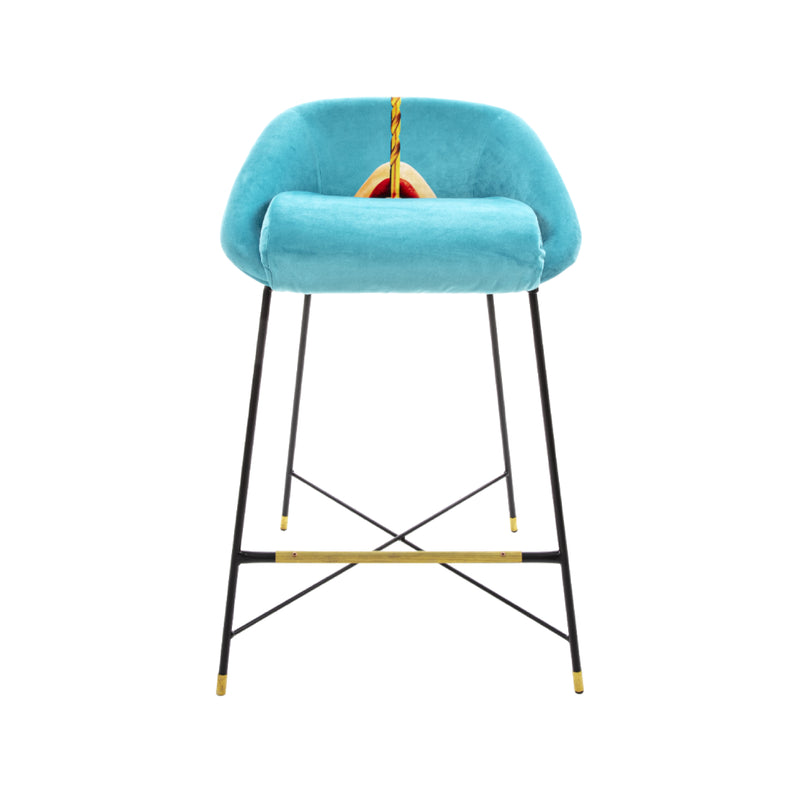 Drill Padded High Bar Stool | Seletti Wears Toiletpaper | Blue