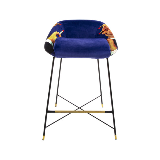 Lipsticks Padded High Bar Stool | Seletti Wears Toiletpaper | Blue