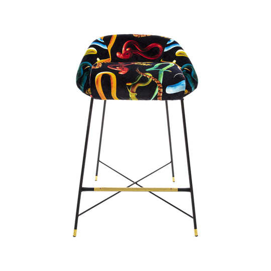 Snakes Padded High Bar Stool | Seletti Wears Toiletpaper | Black