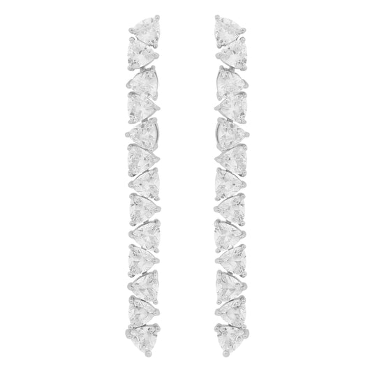 East Long Pendant Earrings | Silver Plated with Cubic Zirconia