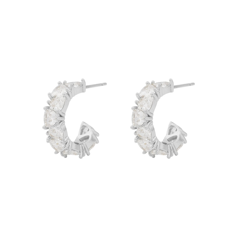 East Oval Earrings | Silver Plated with Cubic Zirconia