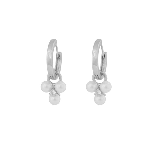 Eira Triple Pearl Hoop Earrings | Silver Plated