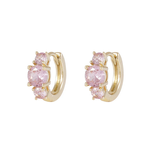 Jen Triple Pink Stone Hoop Earrings | Gold Plated