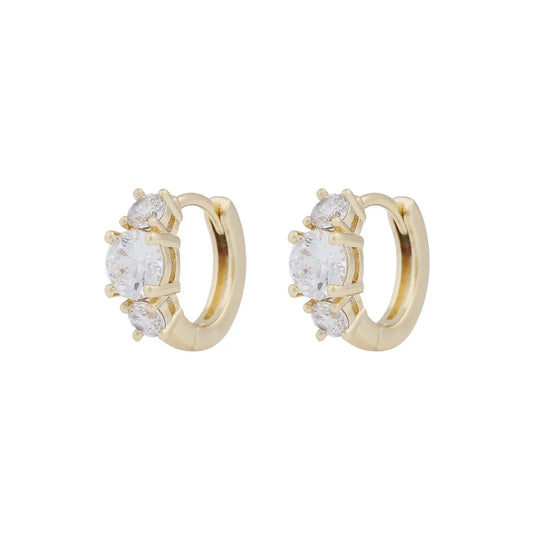Jen Triple Stone Hoop Earrings | Gold Plated
