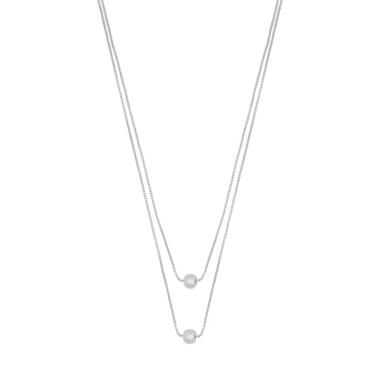 Karan Pearl Pendant Double Chain Necklace | Silver Plated | 42cm