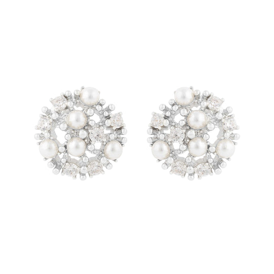 Lucy Glass Pearl Earrings | Silver Plated with Cubic Zirconia