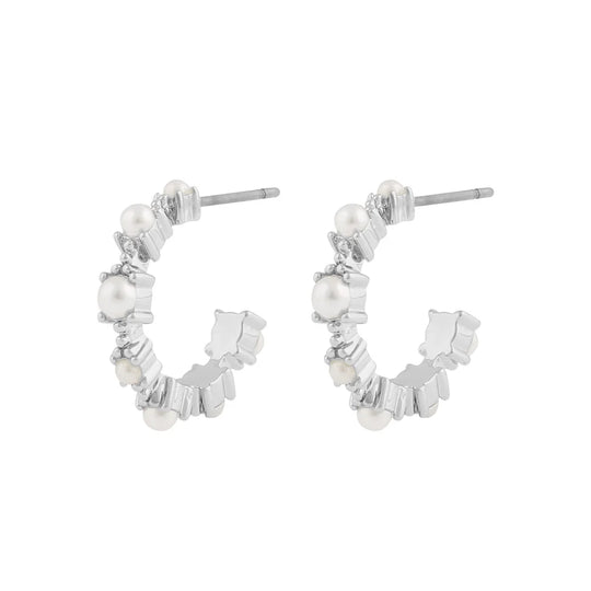 Lucy Pearl Hoop Earrings | Silver Plated