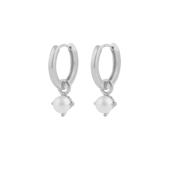 Lucy Pearl Pendant Hoop Earrings | Silver Plated