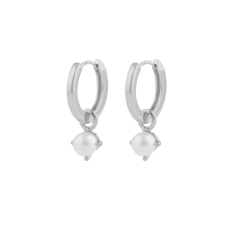 Lucy Pearl Pendant Hoop Earrings | Silver Plated