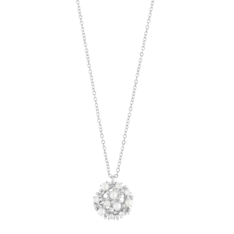 Lucy Glass Pearl Pendant Necklace | Silver Plated with Cubic Zirconia