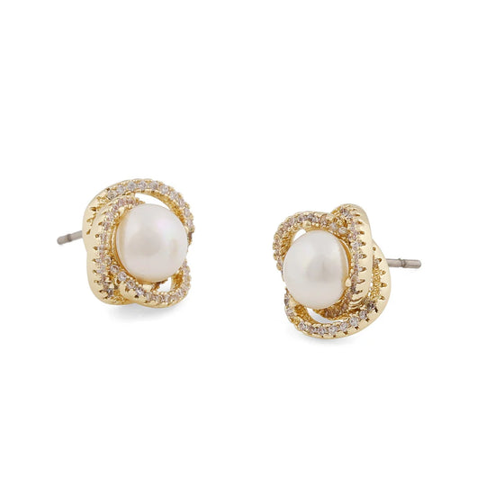 Mayfair Pearl Pendant Earrings | Gold Plated with Cubic Zirconia