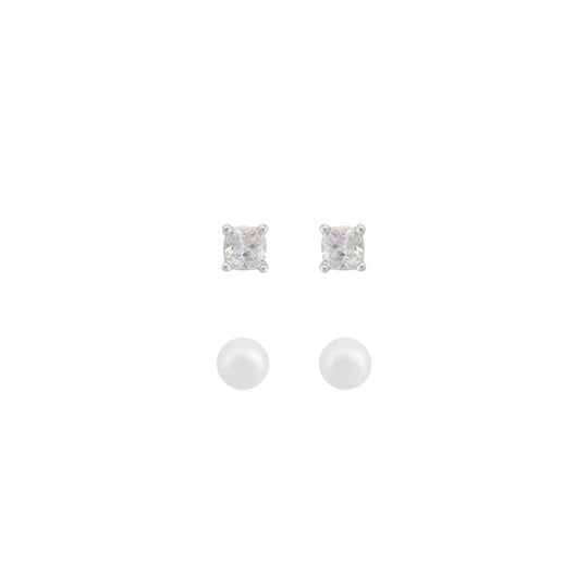 Saga Earring Set | Silver Plated with CZ & Freshwater Pearl