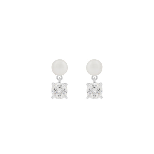 Saga Small Freshwater Pearl Pendant Earrings | Silver Plated with Cubic Zirconia