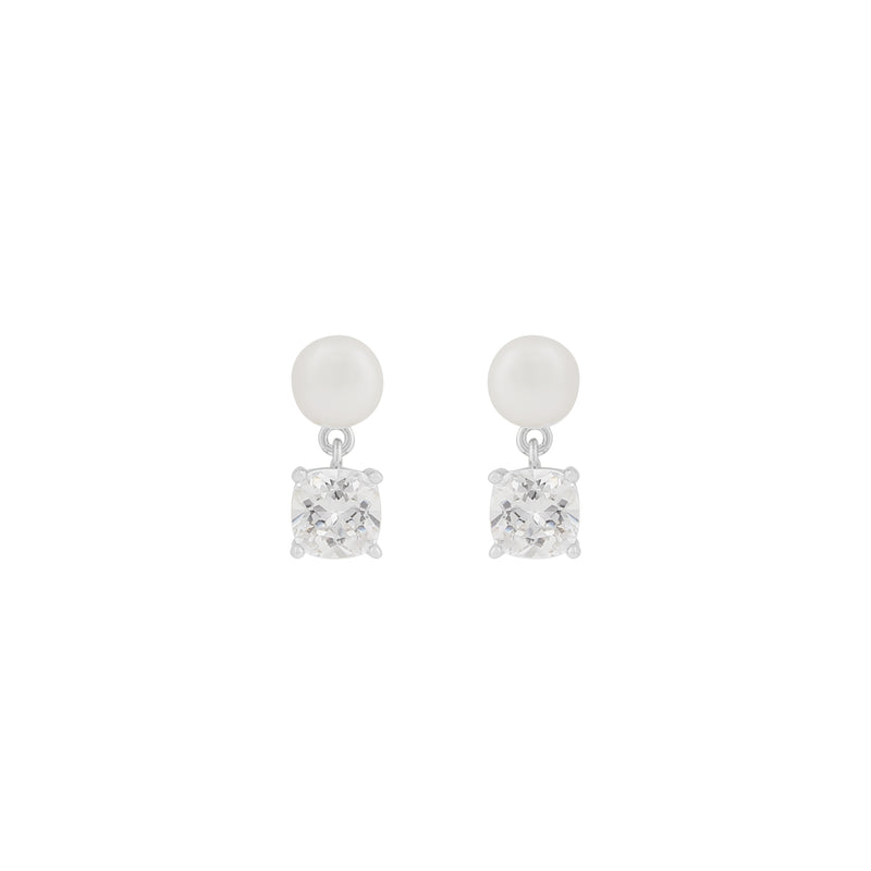 Saga Small Freshwater Pearl Pendant Earrings | Silver Plated with Cubic Zirconia