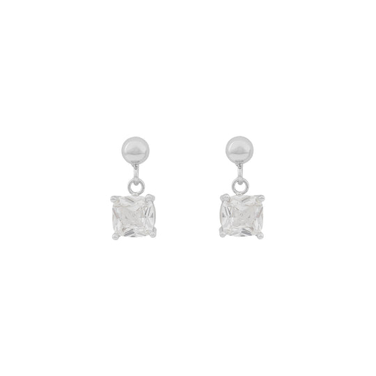Saga Small Stone Pendant Earrings | Silver Plated with Cubic Zirconia