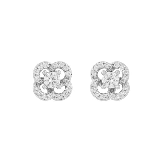 Sally Double Clover Earrings | Silver Plated with Cubic Zirconia