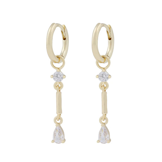 Seine Hoop Earrings with Crystal Drop Pendants | Gold Plated