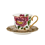 Creatures of Curiosity Fluted Teacup & Saucer | Floral/Leopard