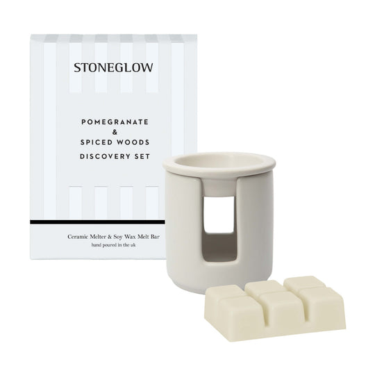 Modern Classics Ceramic Wax Melter & Soy Wax Bar | Pomegranate & Spiced Woods