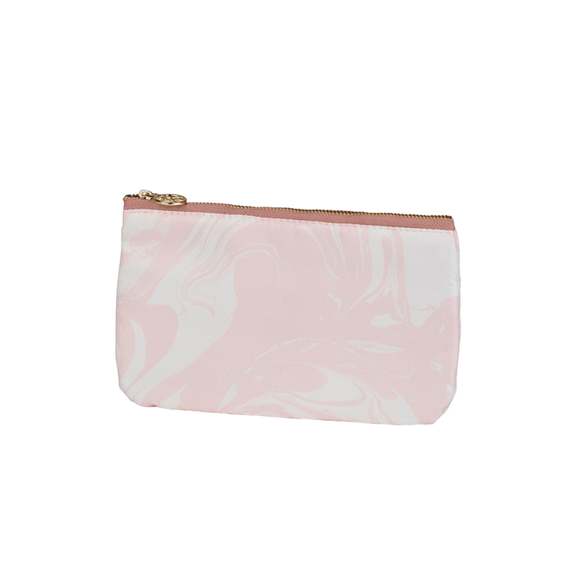 Flat Makeup Bag | Pink & White Marble | Small
