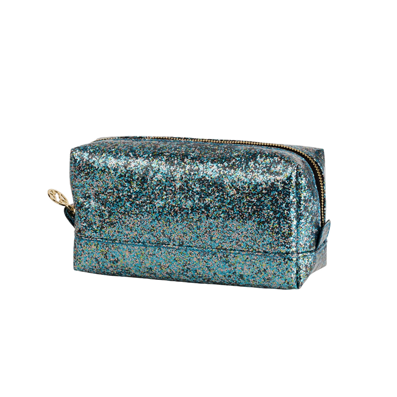 Square Makeup Bag | Blue with Glitter | Medium