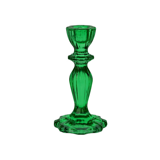 Festive Boho Taper Candle Holder | Dark Green | 16cm