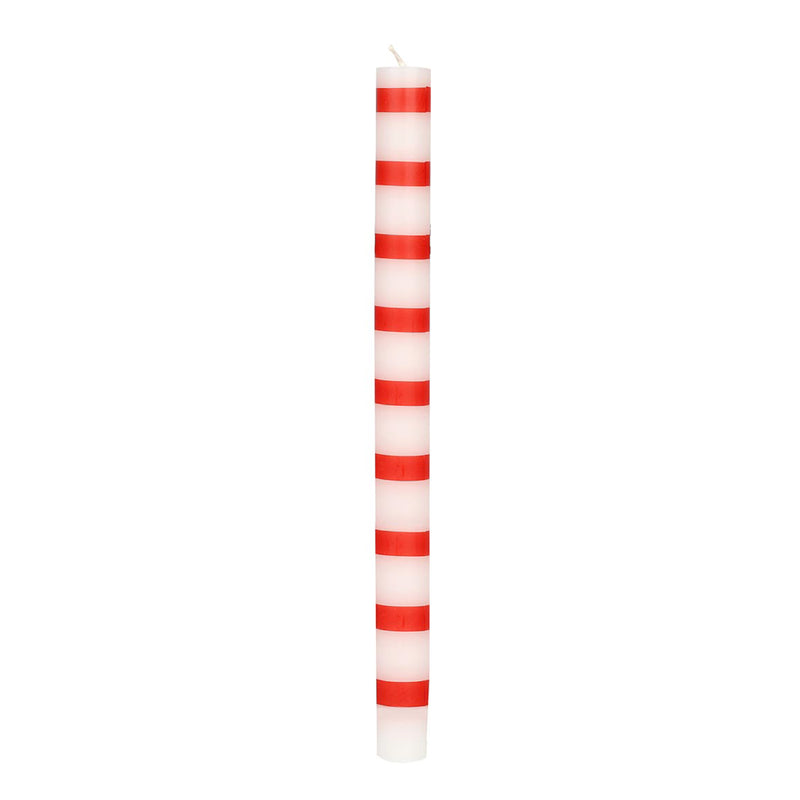 Festive Striped Taper Candle | Red & White | 28cm