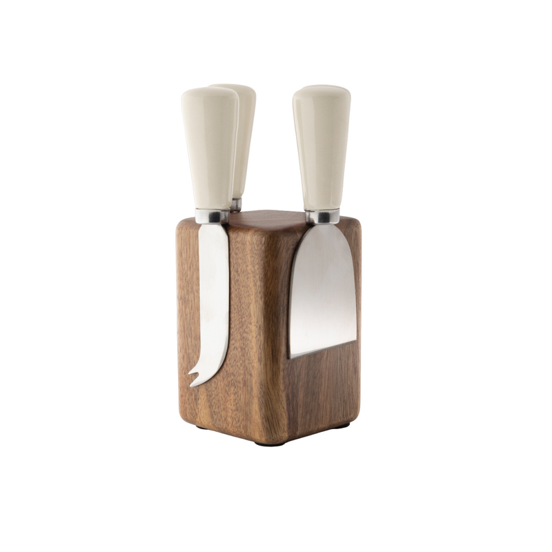 Ceramic Cheese Knife Set with Magnetic Acacia Block | 4 Piece