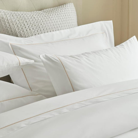 Savile Cord 220 Bed Linen | White/Taupe