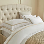 Savile Edge 220 Bed Linen | White/Taupe