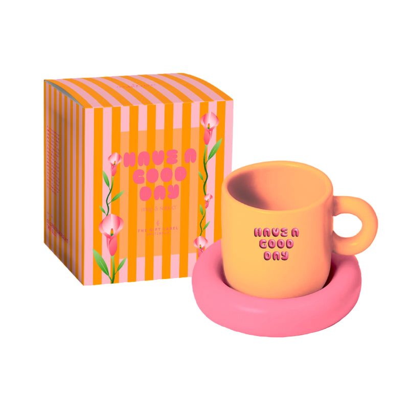 Ceramic 'Have A Good Day' Mug & Saucer | Living Collection