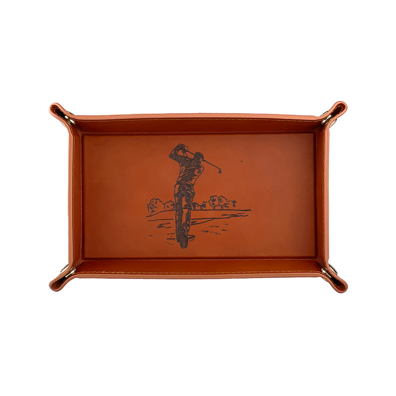 Golf Engraved Leather Trinket Tray | Brown