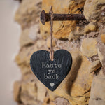 'Haste Ye Back' Engraved Christmas Tree Decoration | Slate