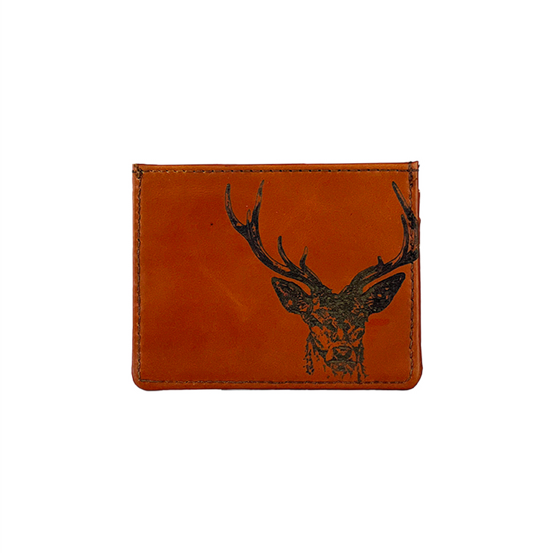 Stag Engraved Leather Card Holder | Brown