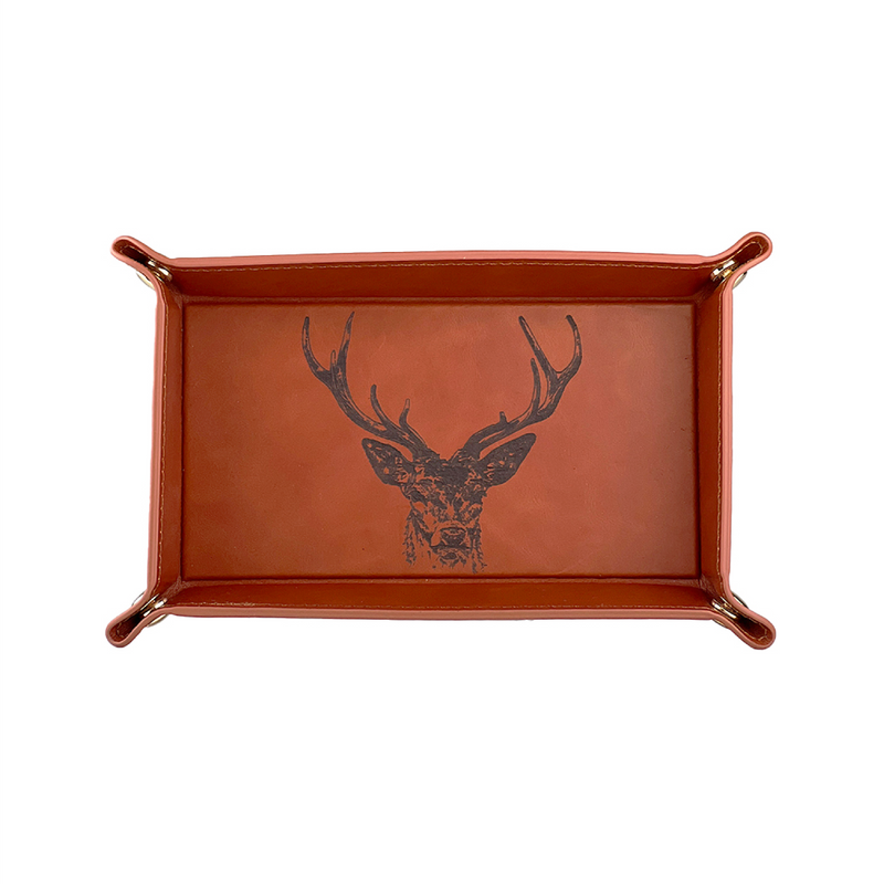 Stag Engraved Leather Trinket Tray | Brown