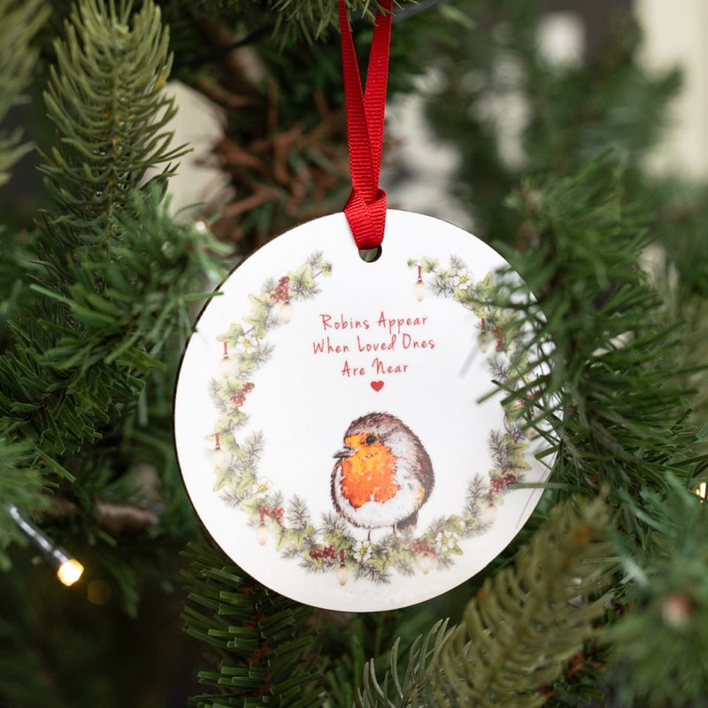 Double Sided ‘When Robins Appear’ Christmas Tree Decoration | Wood