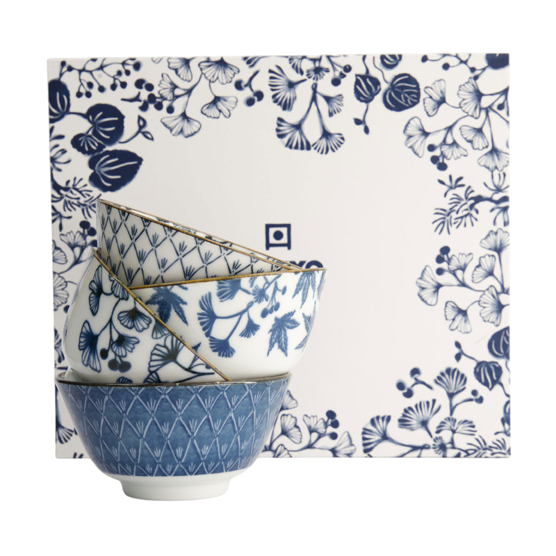 Flora Japonica Rice Bowl Set | Blue & White | 4 Piece