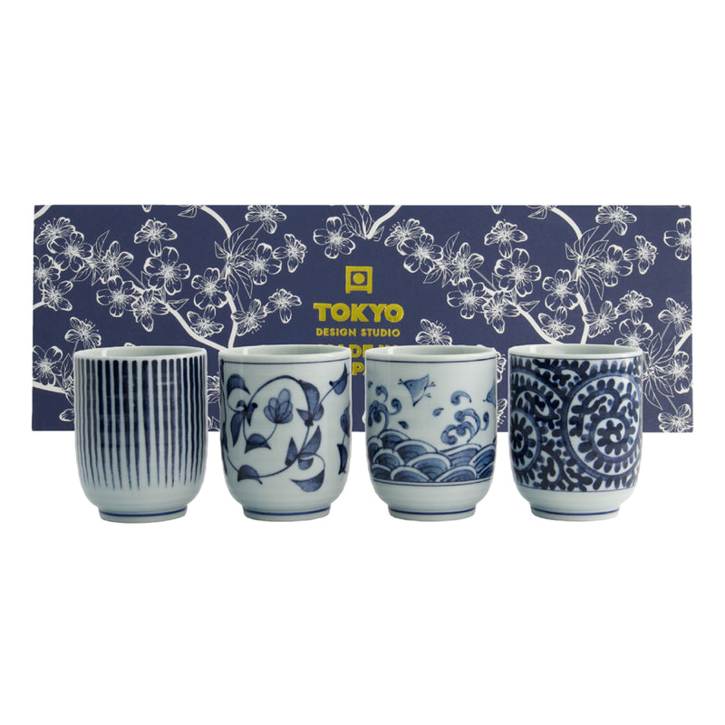 Floral Teacup Set | Blue & White | 4 Piece