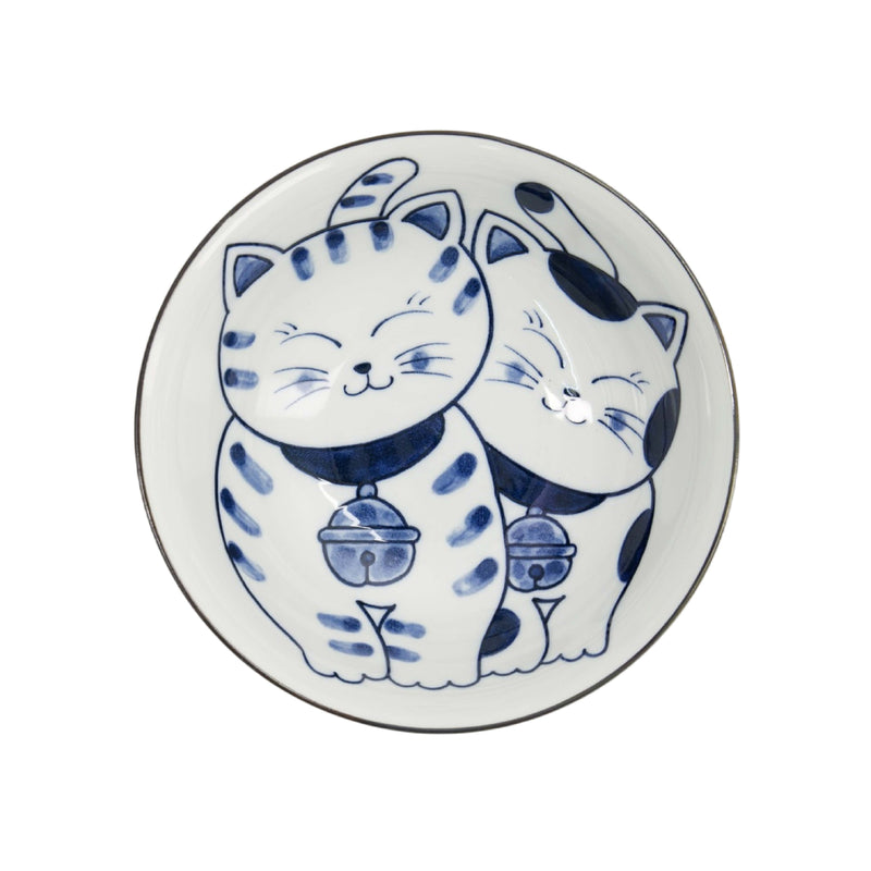 Kawaii Cat Couple Ramen Bowl | Blue & White | 20cm
