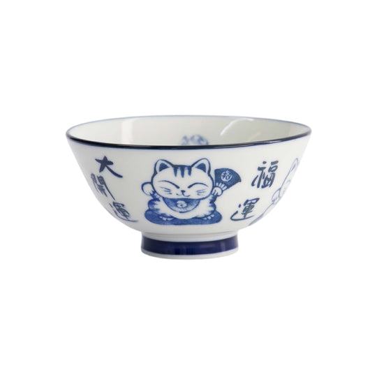 Kawaii Lucky Cat Rice Bowl | Blue & White | 12cm