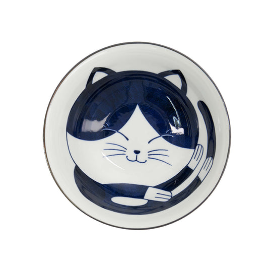 Kawaii Sleeping Cat Ramen Bowl | Blue & White | 20cm