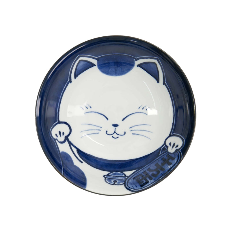 Kawaii Smiling Cat Ramen Bowl | Blue & White | 20cm
