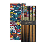 Lucky Cat & Koinobori Round Chopstick Set | 5 Piece