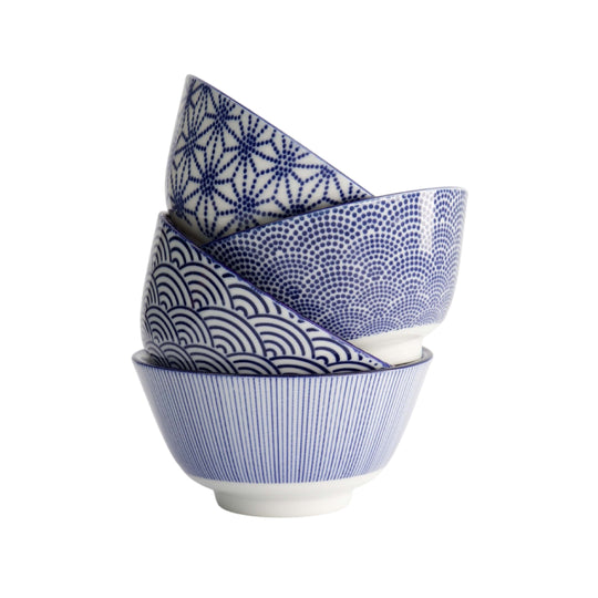 Nippon Mixed Rice Bowl Set | Blue & White | 4 Piece